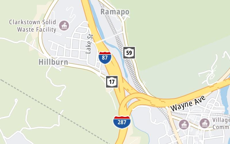 Static map of New York State Thruway at I-287 NJ / NJ Route 17