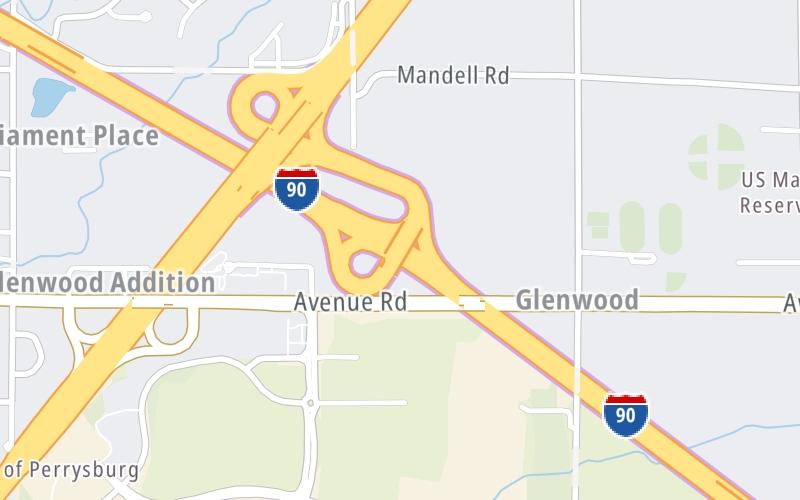 Static map of Ohio Turnpike at Perrysburg/Toledo / I-75