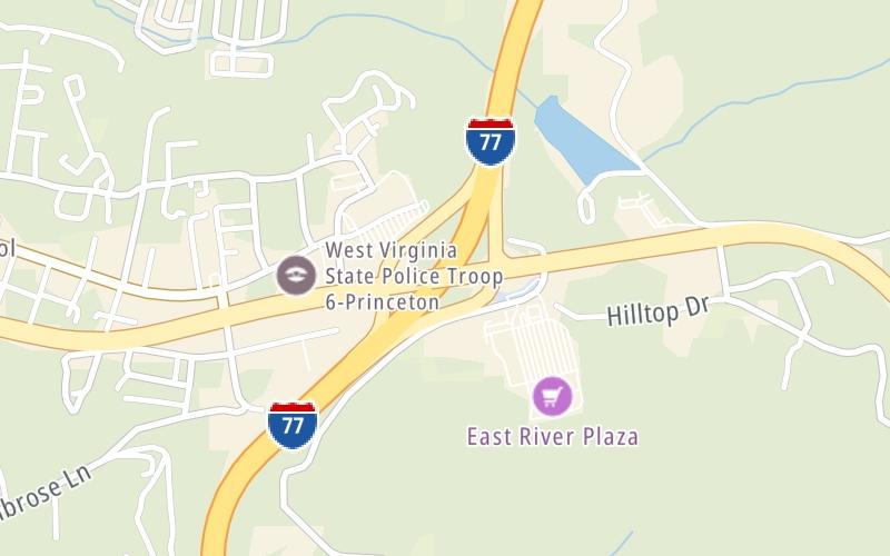Static map of West Virginia Turnpike at US 460 / to Welcome Center