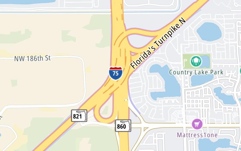 Static map of Floridas Turnpike at I-75
