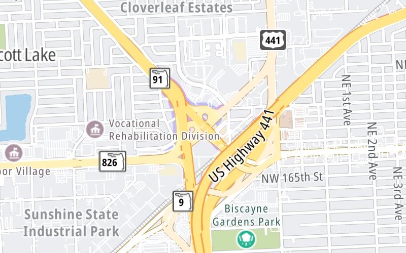 Static map of Floridas Turnpike at I-95 / 836 (Palmetto Expy) / US Hwy 441
