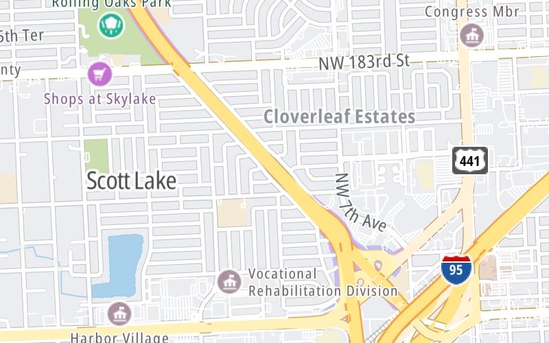 Static map of Floridas Turnpike at Golden Glades Plaza