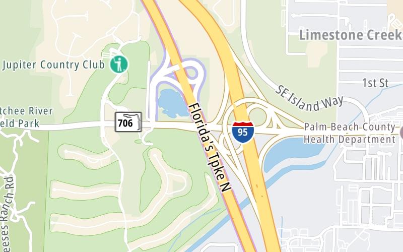 Static map of Floridas Turnpike at I-95 / Indiantown Road