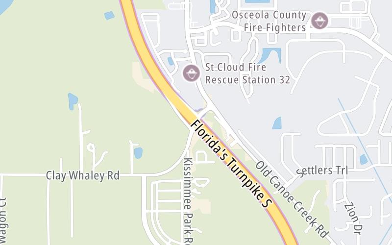 Static map of Floridas Turnpike at Clay Whaley Road