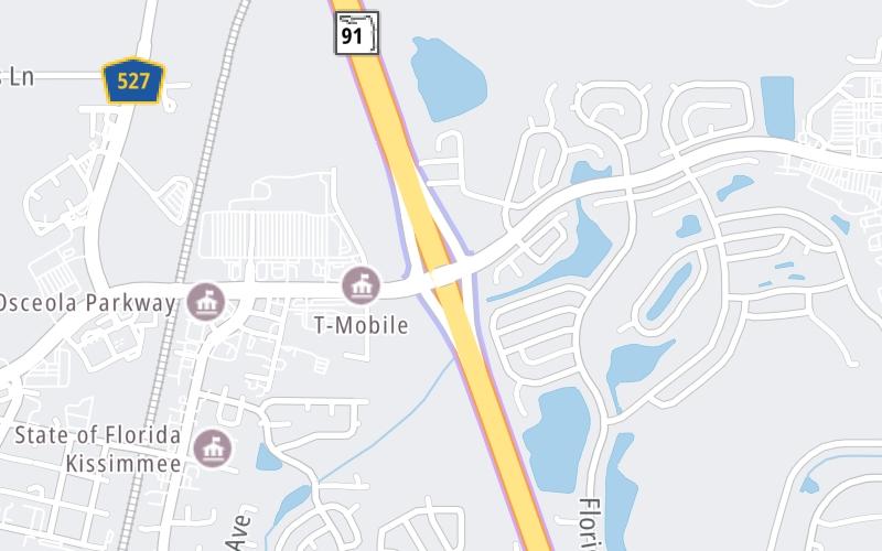 Static map of Floridas Turnpike at Osceola Parkway / Dart Blvd.