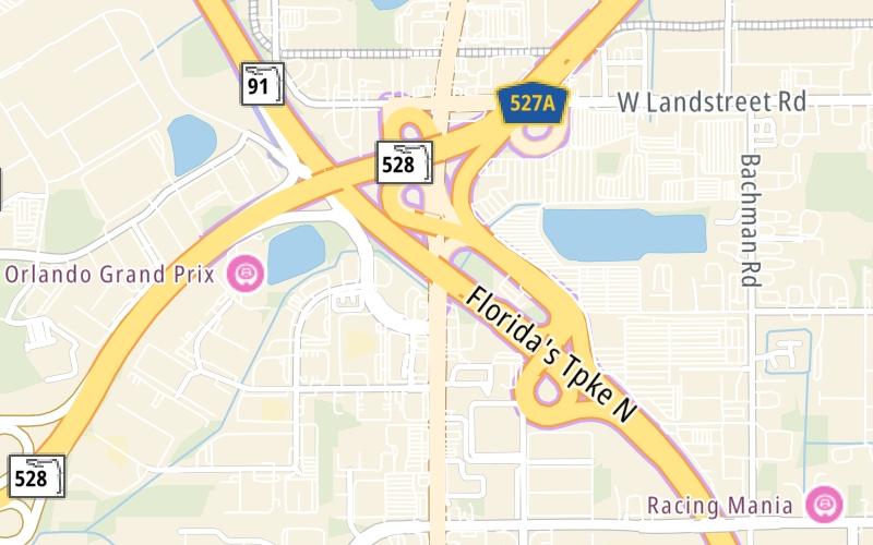 Static map of Floridas Turnpike at SR 528/Beach Line / US Hwy 441 / MCO