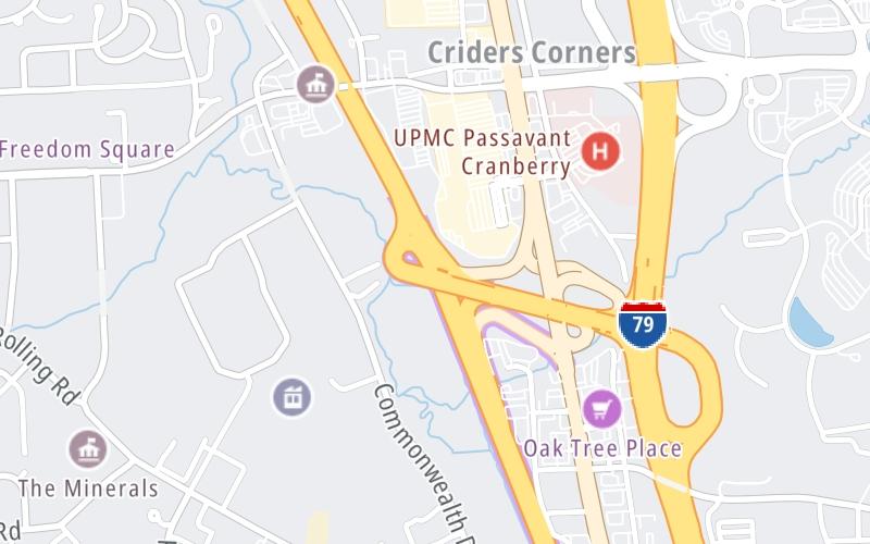 Static map of Pennsylvania Turnpike at I-79 / US 19 / Perry Hwy