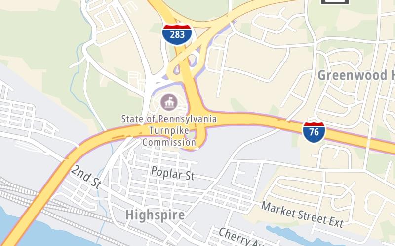 Static map of Pennsylvania Turnpike at I-283 / PA 283 / Harrisburg East