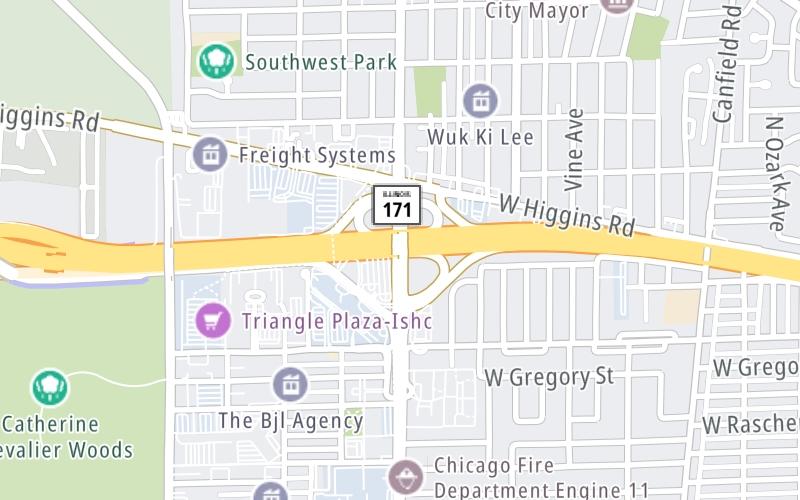 Static map of Jane Addams Memorial Tollway at North Cumberland Ave/IL 171