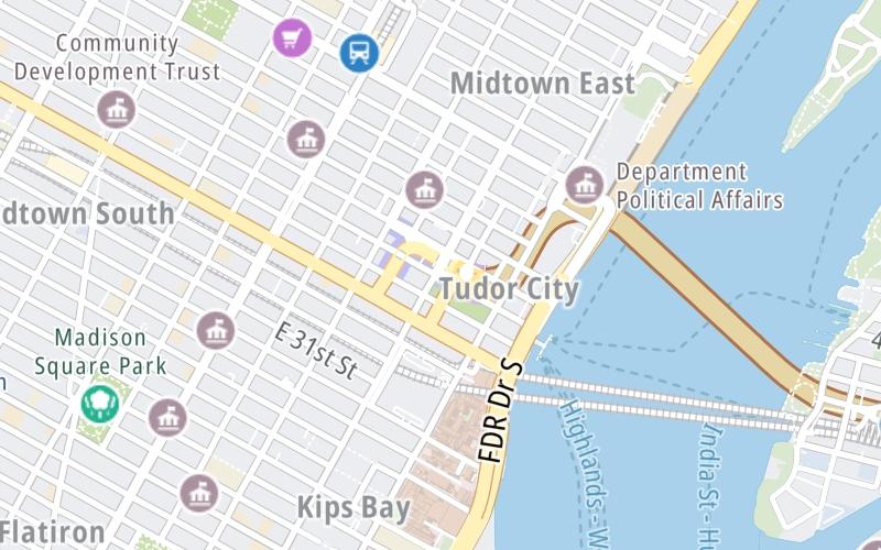 Static map of Queens Midtown Tunnel at Manhattan / 2nd Avenue