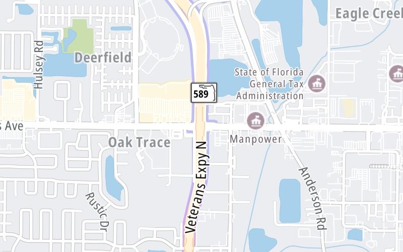 Static map of Suncoast Parkway at Waters Avenue