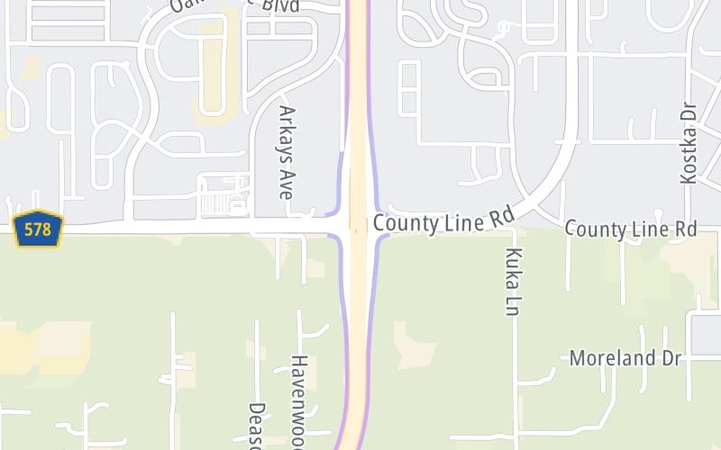 Static map of Suncoast Parkway at County Line Road
