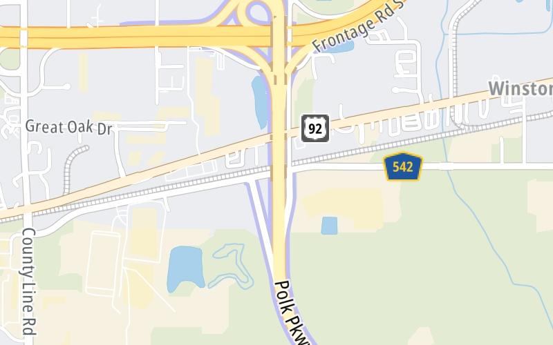 Static map of Polk Parkway at CR 542/Old Tampa Hwy