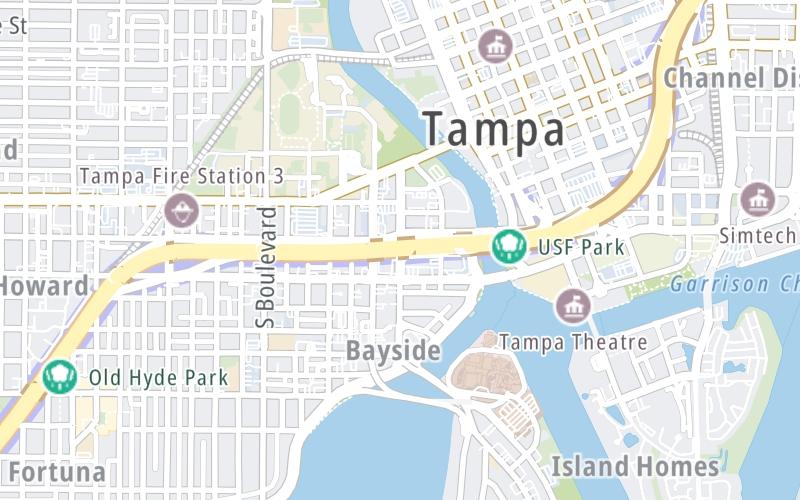 Static map of Selmon Expressway at Hyde Park Avenue / Plant Avenue