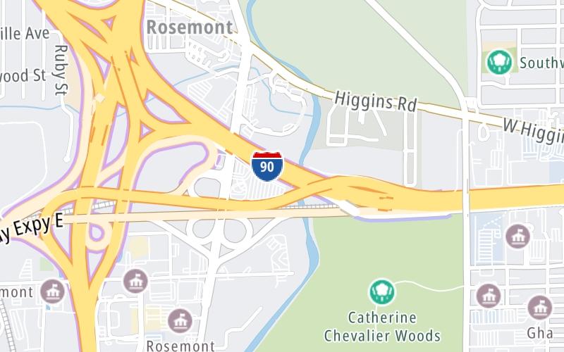 Static map of Jane Addams Memorial Tollway at Kennedy Expressway / River Road Toll Plaza