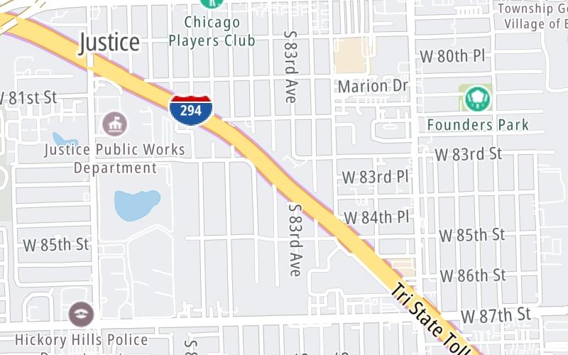 Static map of Tri State Tollway at 83rd Street Mainline Toll Plaza