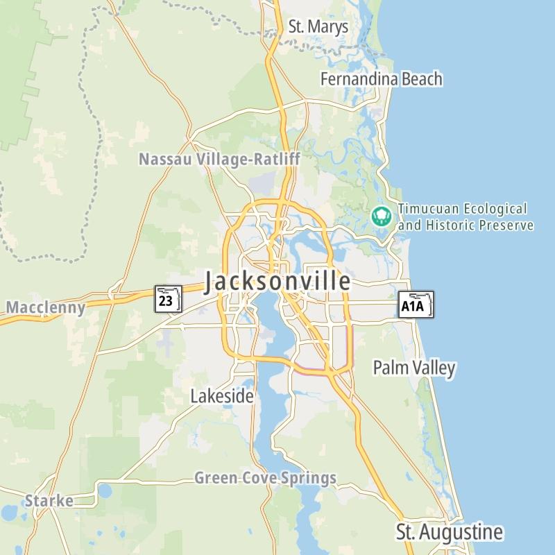 Static map of the Jacksonville - Northeast Florida area.