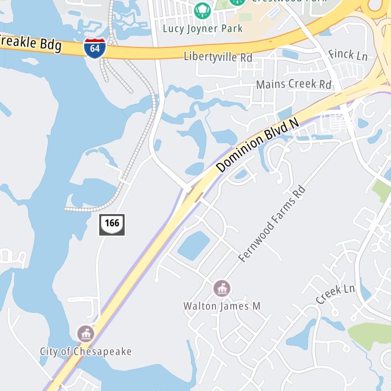 Static map a segment of the Dominion Boulevard Veterans Bridge