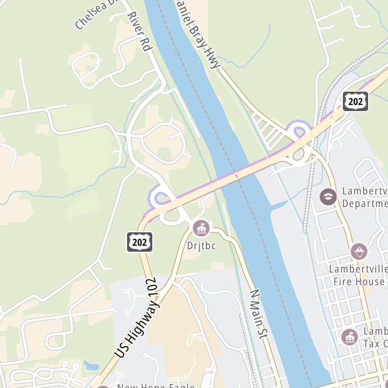 Static map a segment of the New Hope Lambertville Toll Bridge