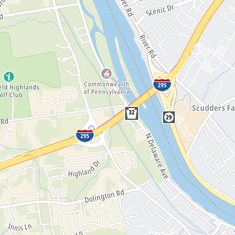 Static map a segment of the Scudder Falls Toll Bridge