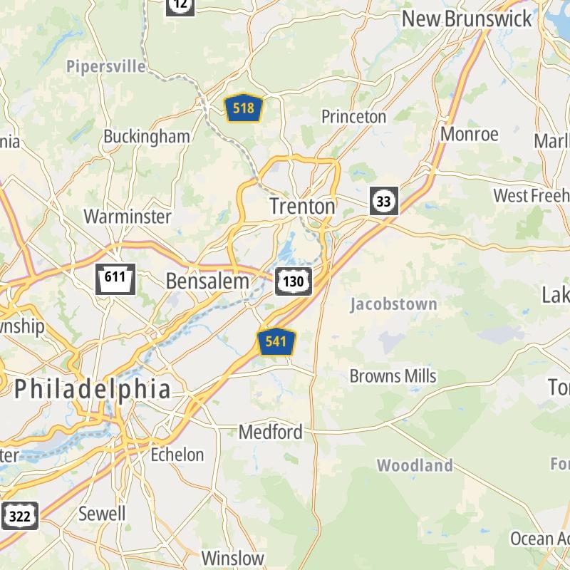 Static map of the South Jersey - Philadelphia area.