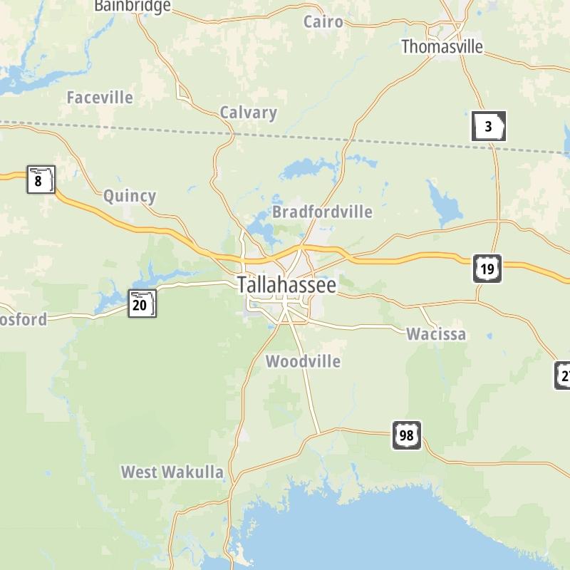 Static map of the Tallahassee - State Capital area.